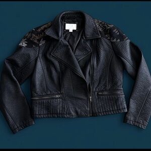 Xhilaration Black Vegan Leather Jacket with Southwestern Shoulder Accent XXL